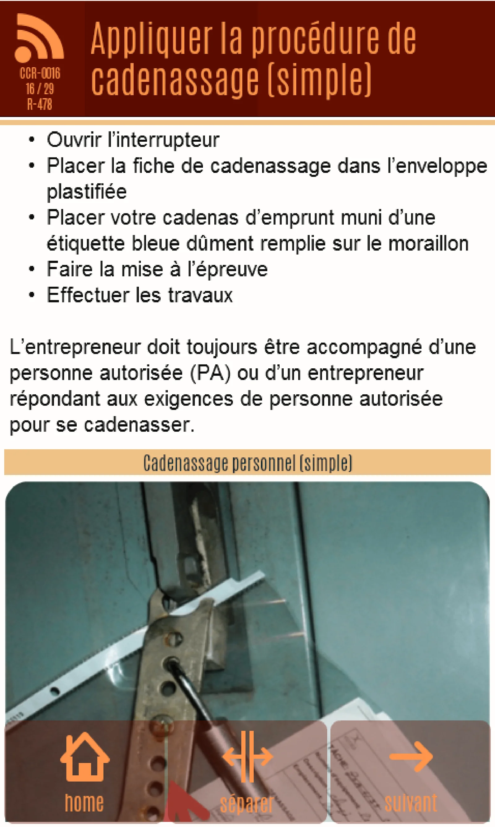 Écran d’application — Santé et sécurité, capture 1