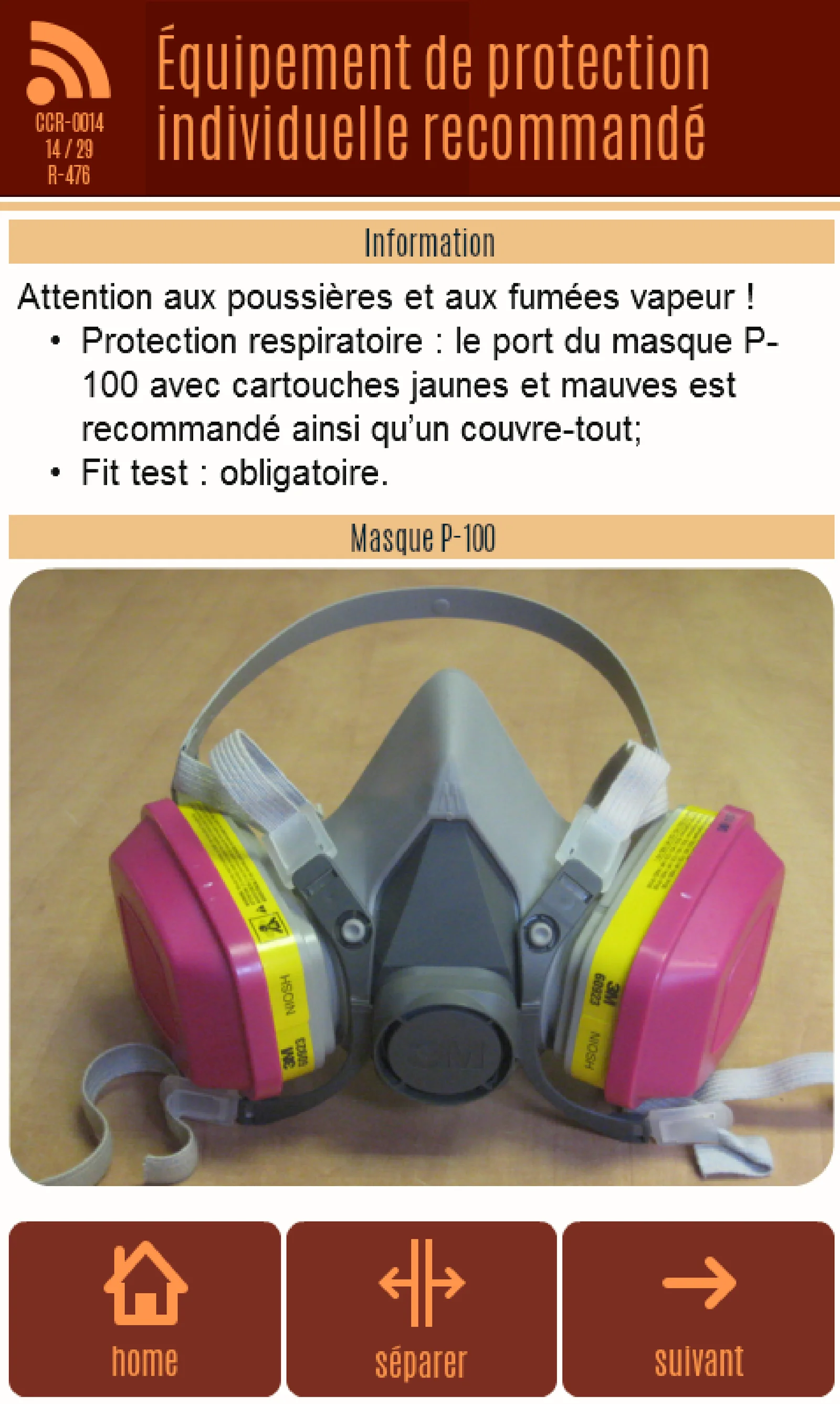 Écran d’application — Santé et sécurité, capture 3