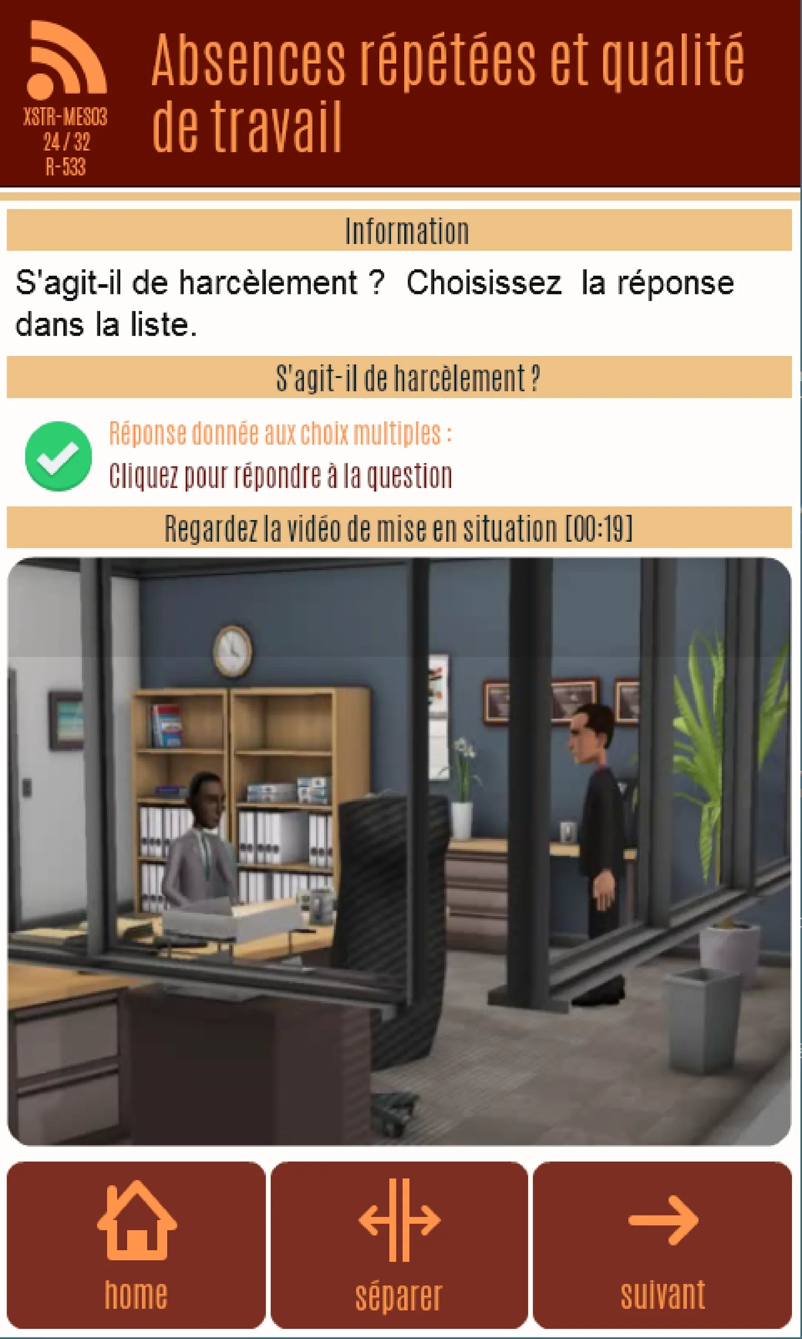 Écran d’application — Harcèlement, capture 1
